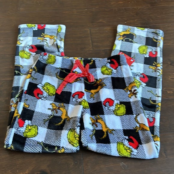 New Womens Grinch Plaid Pajama Pants Red Green plush Christmas - Picture 3 of 3